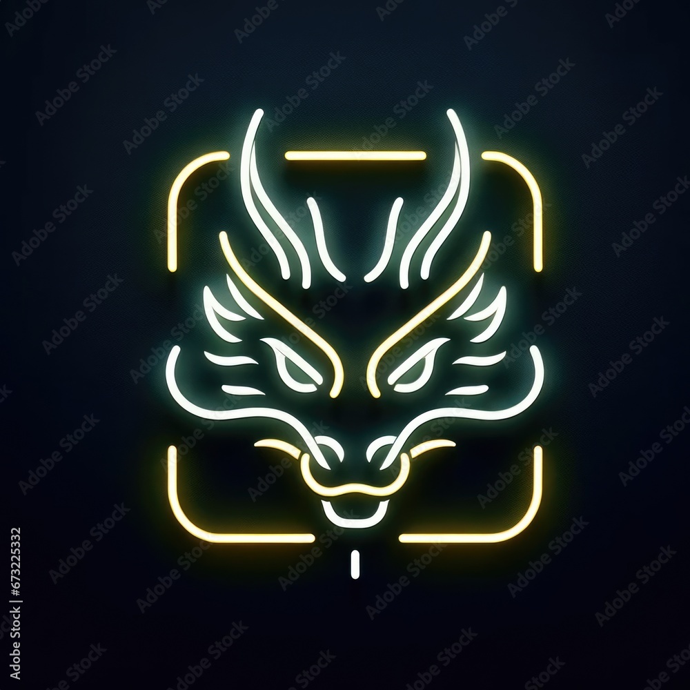 Neon blue and yellow dragon on a dark background. Lineart. Concept for your logo. Futuristic, Asian, simbol of the 2024 year. Chinese New Year.
Neon blue and yellow dragon on a dark background. Lineart. Concept for your logo. Futuristic, Asian, simbol of the 2024 year. Chinese New Year.