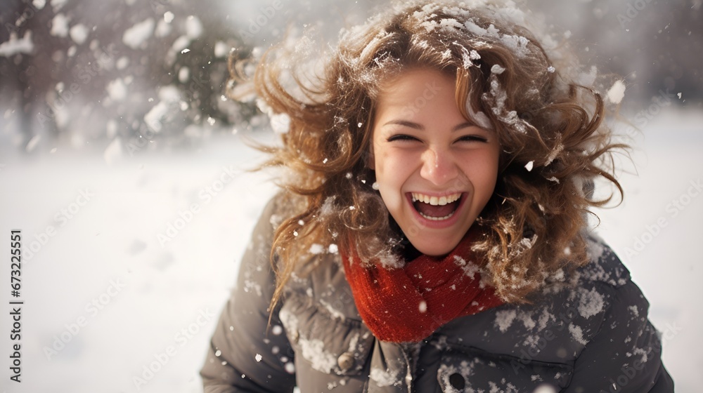 Outdoor Snow Bliss, A Christmas and Holiday Inspired Shot with a Joyful Girl Outdoor Snow Bliss, A Christmas and Holiday Inspired Shot with a Joyful Girl
