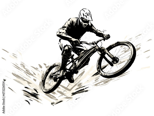 Drawing of Young jumping with bicycle silhouette illustration separated, sweeping overdrawn lines.