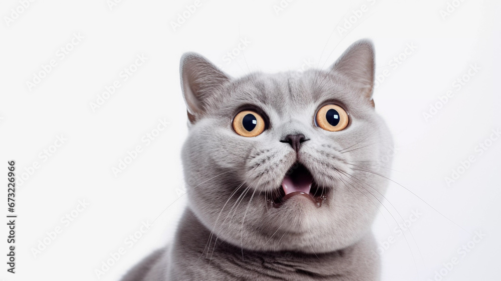 Fototapeta premium british shorthair lilac cat looking up on an isolated background, copyspace