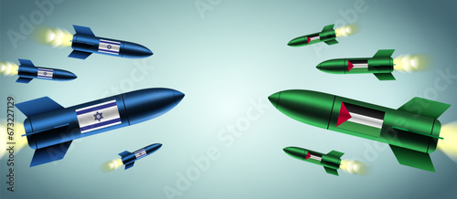 Israeli and Palestinian bombs flying towards each other. Gaza conflict concept vector illustration.