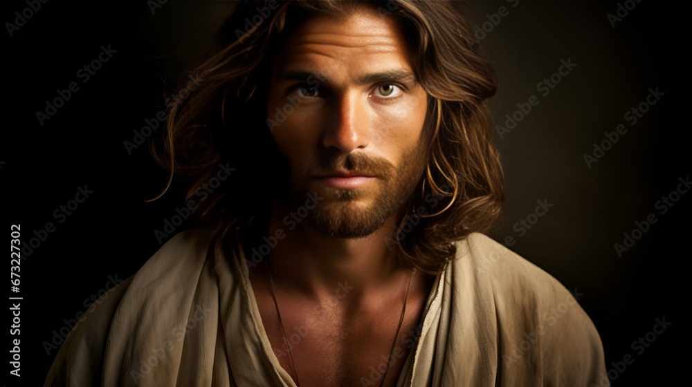 Intimate Portrait, Close up of Jesus' Serene Face, Ideal for Spiritual Themes and Devotional Content Intimate Portrait, Close up of Jesus' Serene Face, Ideal for Spiritual Themes and Devotional Content