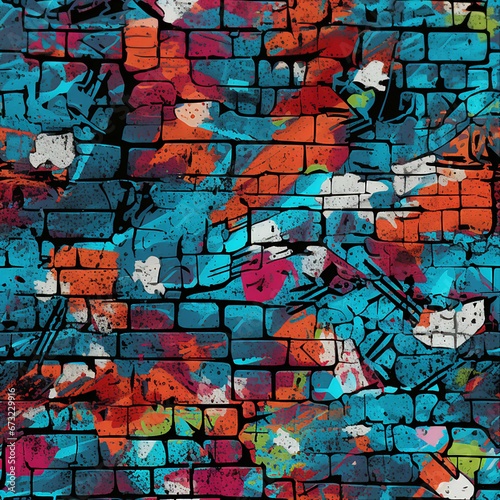 Brick Wall and Urban Graffiti Pattern