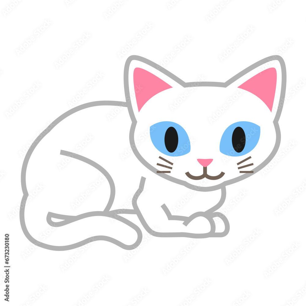Crouching White cat - cartoonish clip art