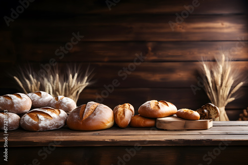 Rustic Wooden Table Featuring Bakery Theme and Bread Flour Decor