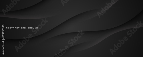 3D black geometric abstract background overlap layer on dark space with waves shape decoration. Minimalist modern graphic design element cutout style concept for banner, flyer, card, or brochure cover