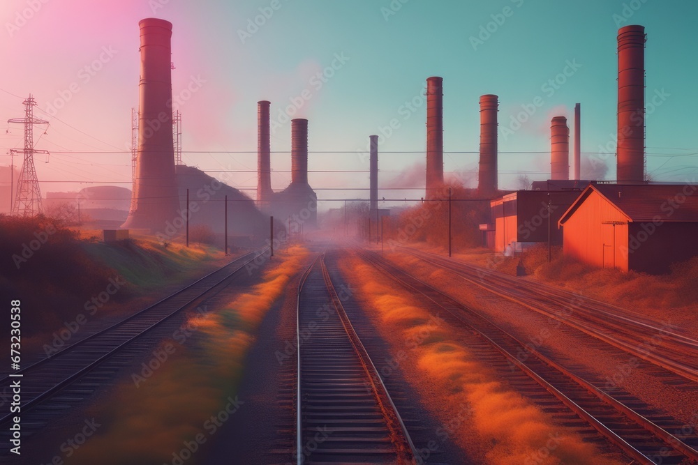 industrial factory, pipes and smoke, smoke, fog in the evening sky industrial factory, pipes and smoke, smoke, fog in the evening sky industrial factory with smoke and steam