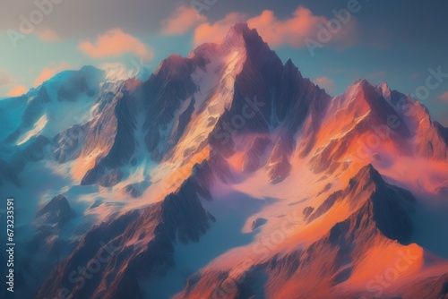 beautiful sunset in the mountains beautiful sunset in the mountains amazing sunset in the mountains. 3d rendering illustration.