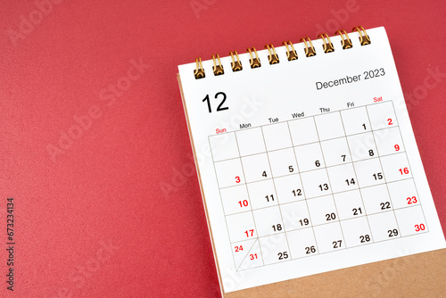December 2023 calendar desk for the organizer to plan and reminder.