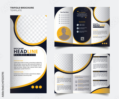 Tri fold brochure design. Orange DL Corporate business template for try fold brochure or flyer. Layout with modern elements and abstract background. Creative concept folded flyer or brochure.