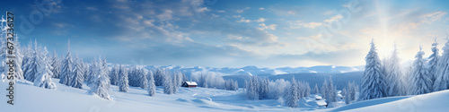 New Year banner with a picture of a snowy landscape © Katrin_Primak