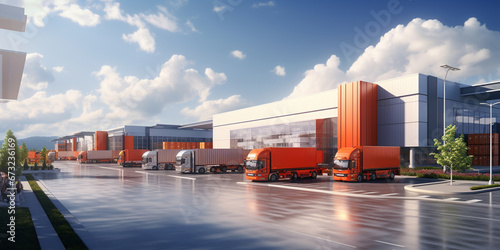 distribution warehouse with trucks of different capacity photo