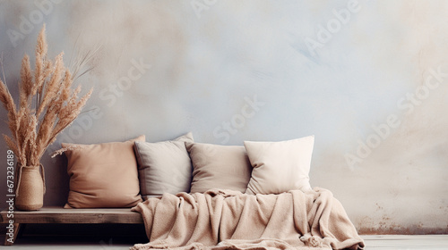 pillows on the bed in loft style bedroom photo