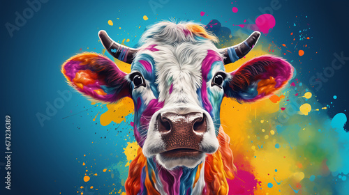 creative poster with colorful cow photo