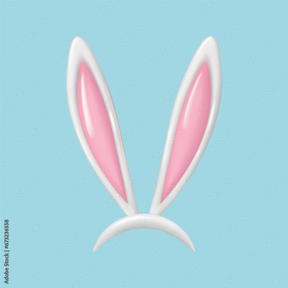 3d Easter bunny ears isolated. Realistic hare ears collection.