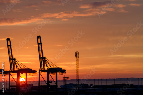Aarhus, Denmark: beautiful sunrise in the harbor of Aarhus