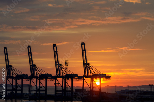 Aarhus, Denmark: beautiful sunrise in the harbor of Aarhus