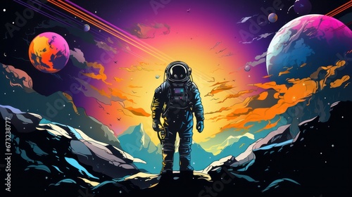 pace, science fiction, future. Vector illustrations of astronaut, galaxy, planet, moon, space objects for poster, background or cover