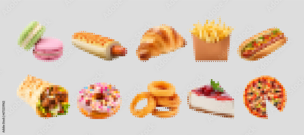 Fast food and desserts from menu of street restaurant or cafe. High-calorie sandwiches and snacks to curb appetite. Italian pizza near fried potatoes and hot dogs with cheesecake. Fast food assortment Fast food and desserts from menu of street restaurant or cafe. High-calorie sandwiches and snacks to curb appetite. Italian pizza near fried potatoes and hot dogs with cheesecake. Fast food assortment