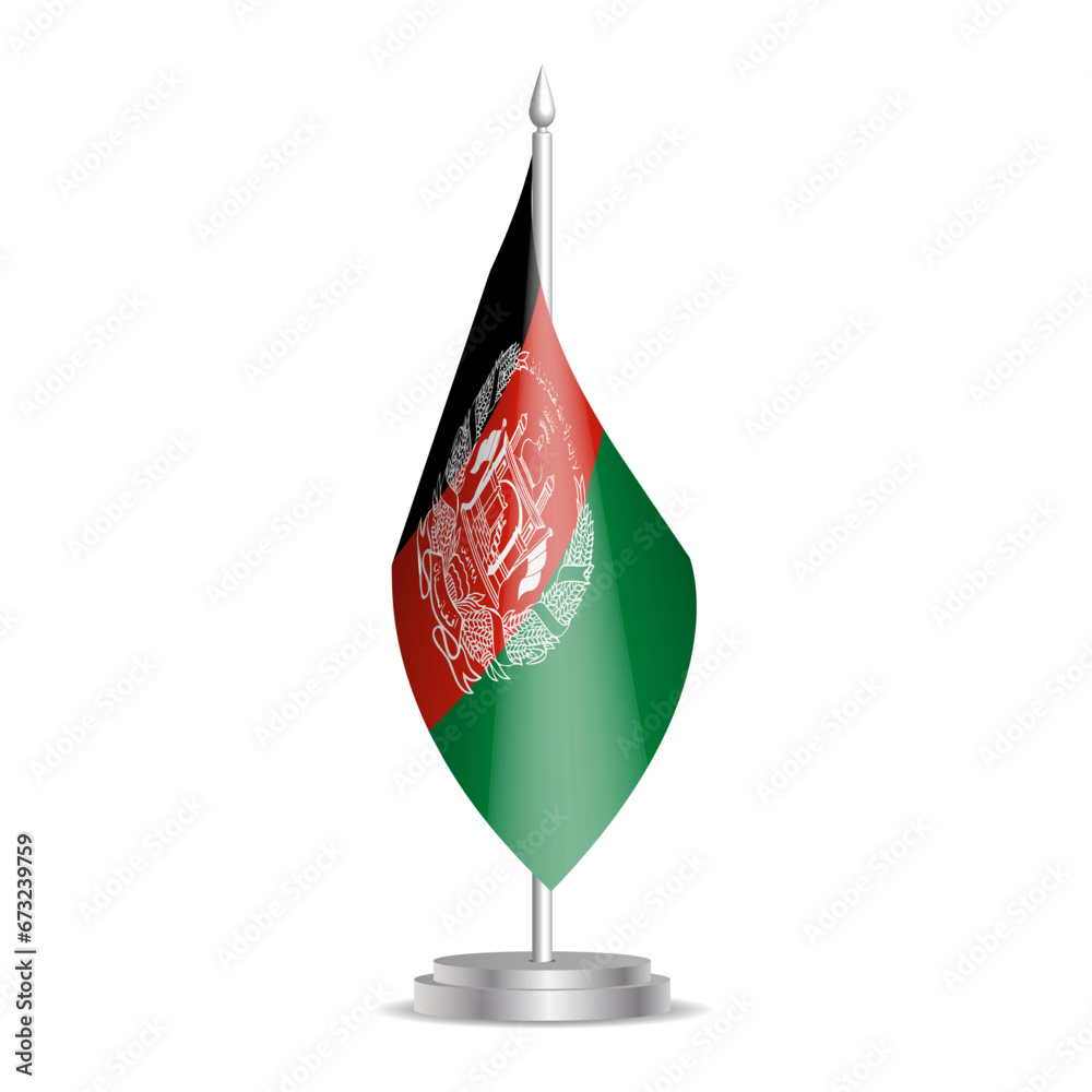 Obraz premium Afghanistan flag - 3D mini flag hanging on desktop flagpole. Usable for summit or conference presentaiton. Vector illustration with shading.