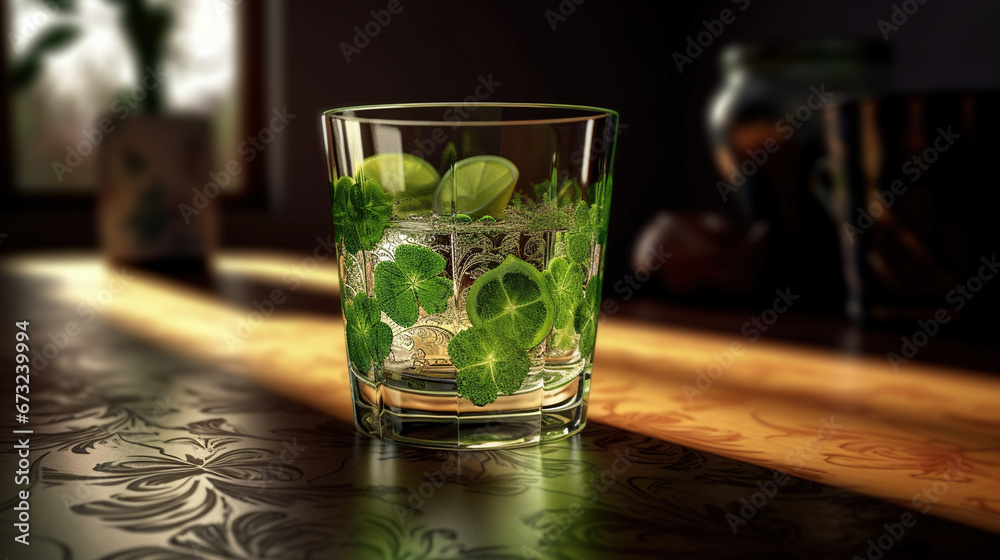Original Caipirinha with a Shot of Shamrock Selective Focuse Background