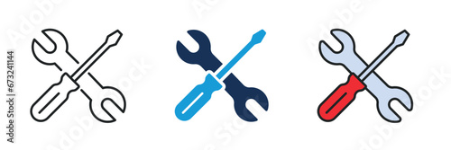 Wrench and screwdriver icon. Line, glyph and filled outline colorful version. Symbol, logo illustration. Different style icons set. Pixel perfect vector graphics.