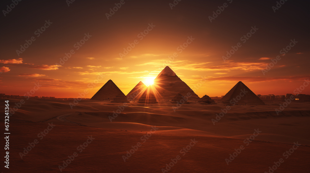 Sunset Silhouettes of Egypt Pyramids Sunset Silhouettes of Egypt Pyramids