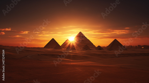 Sunset Silhouettes of Egypt Pyramids © Miso Ai