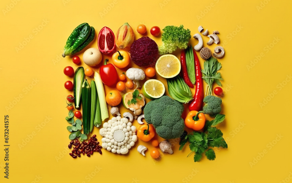 Top View Assortment of Fresh Organic Vegetables With Copy Space Background Defocused