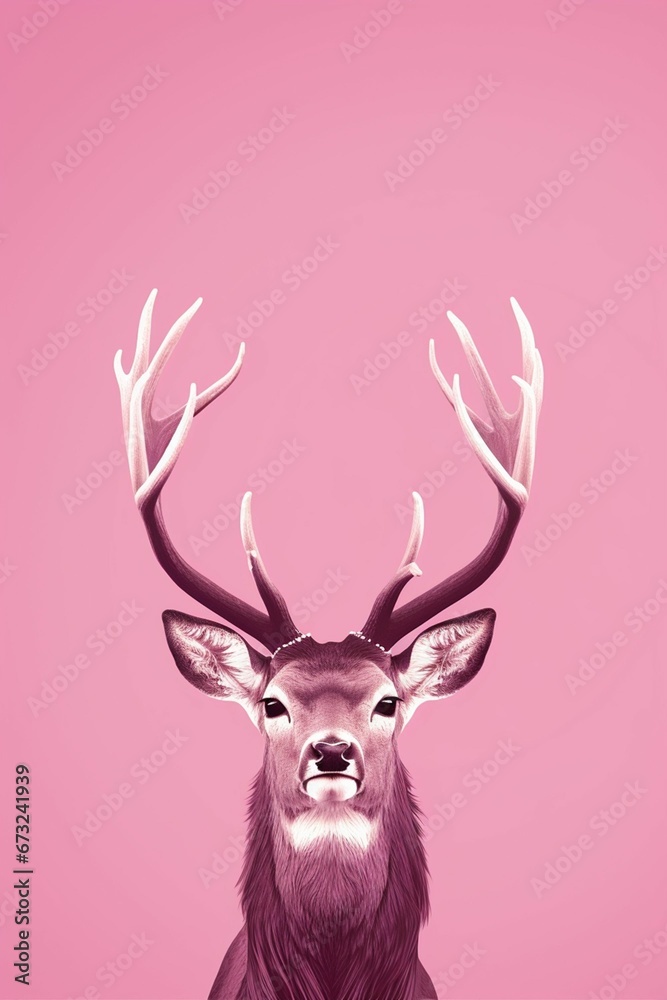 AI generated illustration of a deer on the pink background