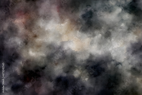 Abstract white smoke with swirls on black background watercolor style