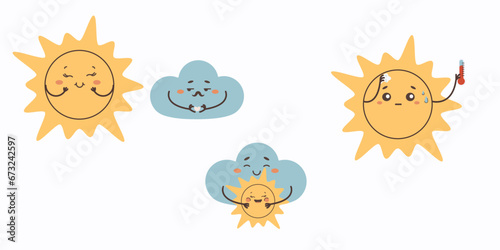  Weather cartoon character sun weather , vector illustration