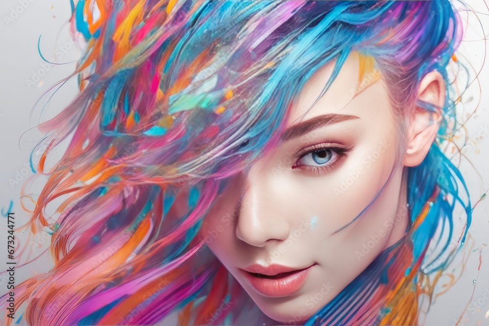 colorful fashion illustration of woman with colorful hair and colorful makeup colorful fashion illustration of woman with colorful hair and colorful makeup colorful fashion illustration with a colorfu