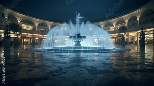 A fountain in the center of the mall, integrated LED lights changing its hue every few minutes.