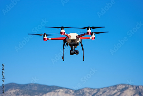 Drone Soaring Against Clear Blue Sky - Aerial Photography