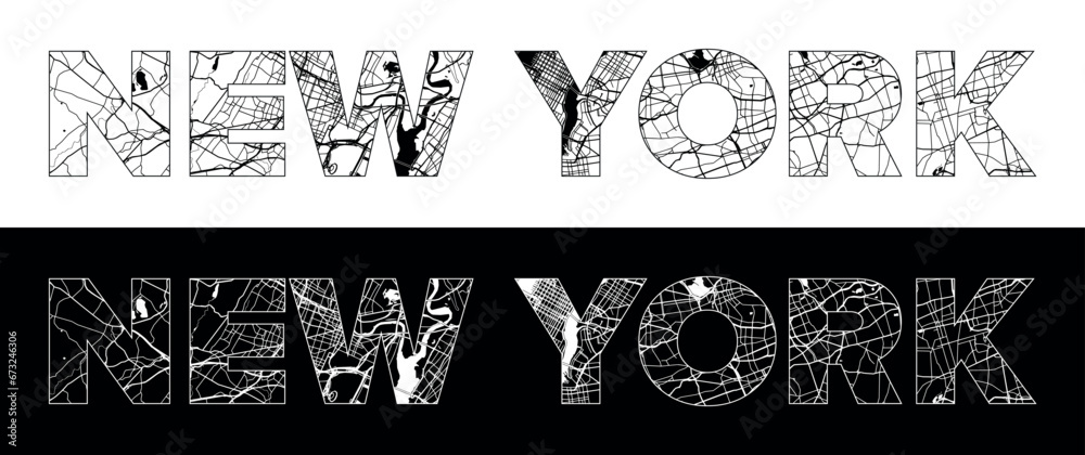 Fototapeta premium New York City Name (United States, North America) with black white city map illustration vector