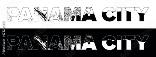Panama City City Name (Panama, North America) with black white city map illustration vector
