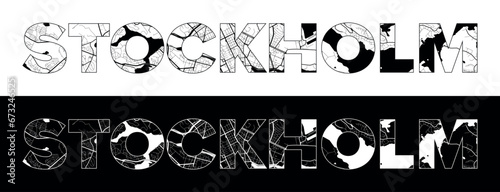 Stockholm City Name (Sweden, Europe) with black white city map illustration vector