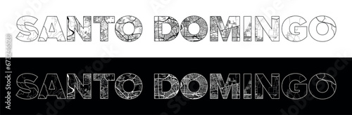 Santo Domingo City Name (Dominican Republic, North America) with black white city map illustration vector