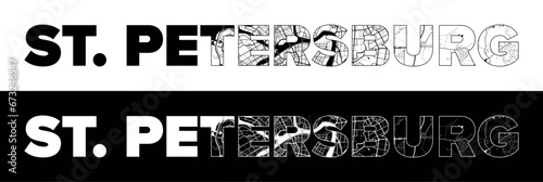St. Petersburg City Name (Russia, Europe) with black white city map illustration vector