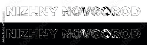 Nizhny Novgorod City Name (Russia, Europe) with black white city map illustration vector