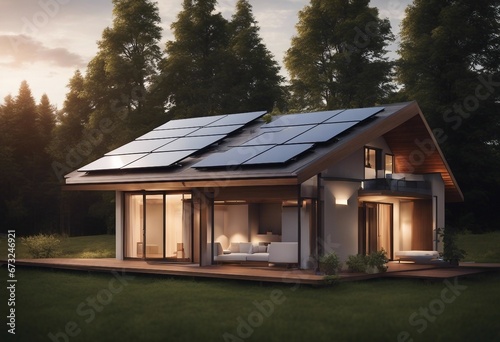 House with solar panels on the roof Sustainable and clean energy at home © ArtisticLens