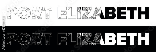 Port Elizabeth City Name (South Africa, Africa) with black white city map illustration vector