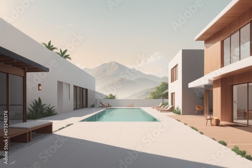 modern luxury villa with pool and mountains, 3d rendering, computer digital drawing.modern luxury villa with pool and mountains, 3d rendering, computer digital drawing.modern luxury villa with pool an © Shubham