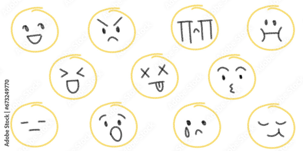 set of 11 minimal crayon emoji faces , facial expression, happy emojis set of 11 minimal crayon emoji faces , facial expression, happy emojis