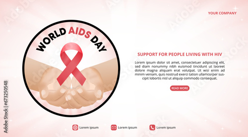 World Aids Day background with hands holding a red ribbon