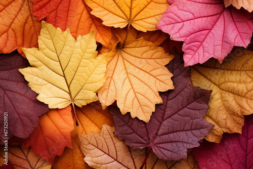 Colorful autumn leaves background. Close up of autumnal leaves.