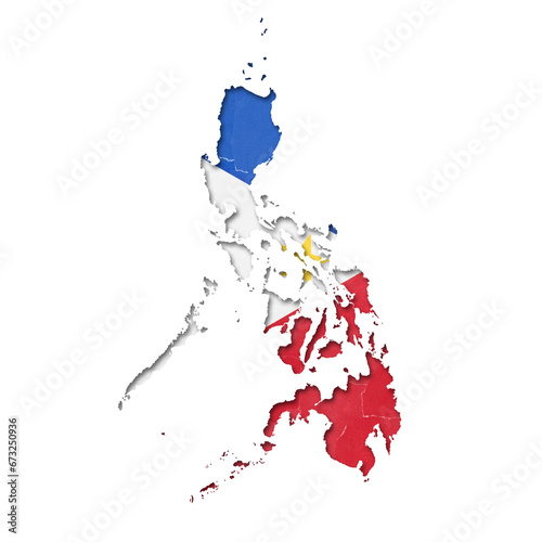 Philippines country map and flag in cutout style with distressed torn paper effect isolated on transparent background