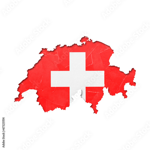 Switzerland country map and flag in cutout style with distressed torn paper effect isolated on transparent background