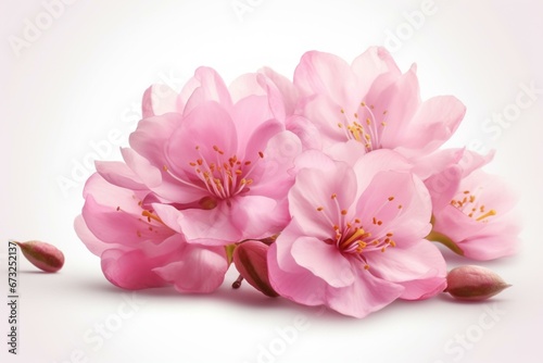 Pink almond flowers isolated on transparent background. Generative AI #673252137